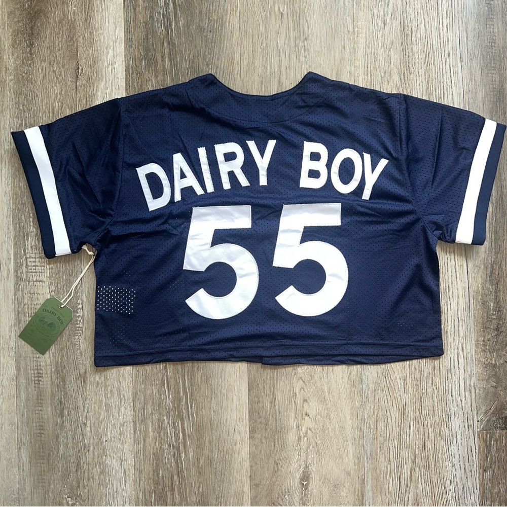 NWT Dairy Boy Homecoming cropped Jersey in Navy